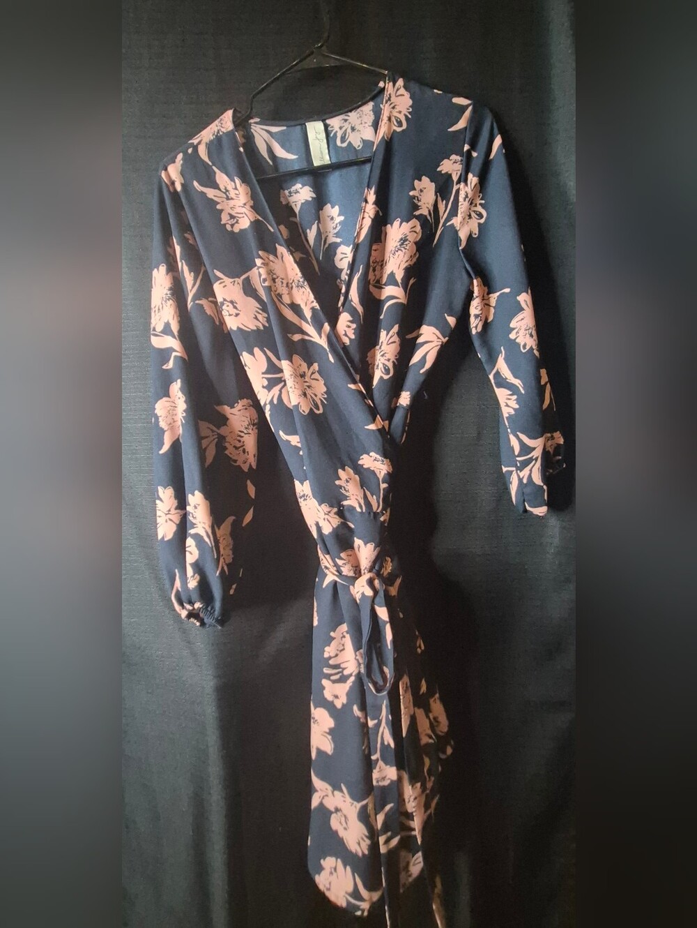 Allison Joy Navy Wrap Dress with Pink Floral Print